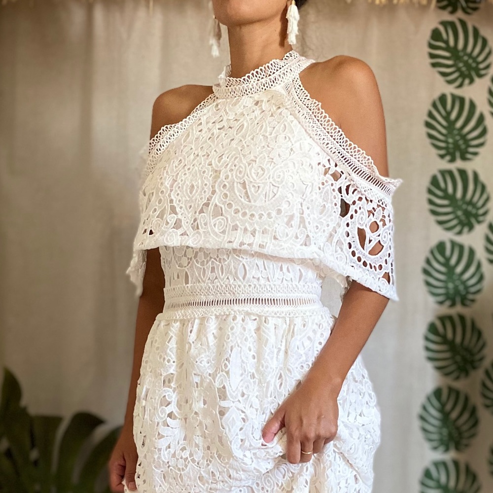 Sassy Shoulder White Lace Dress